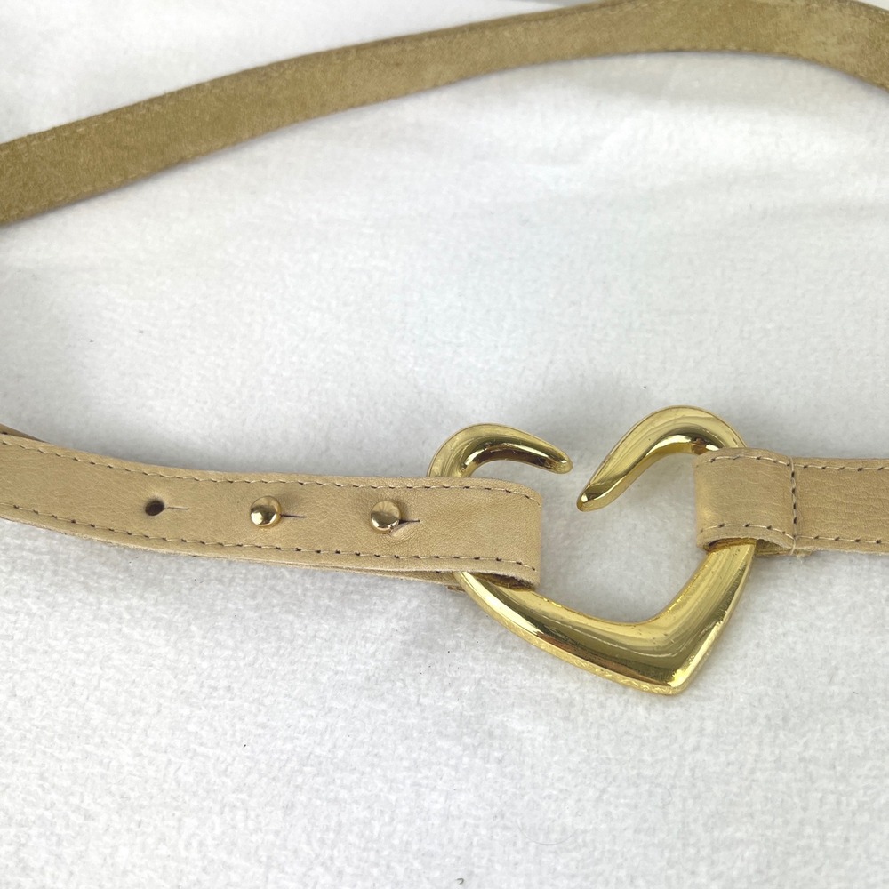 Womens Tan Leather Heart Buckle Belt Gold Tone Hardware Size M/L Festivak wester